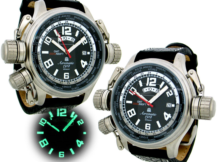 DEFENDER XXL-Pilot "World-Tour" GMT noir avec A1298 de système de protection de la couronne