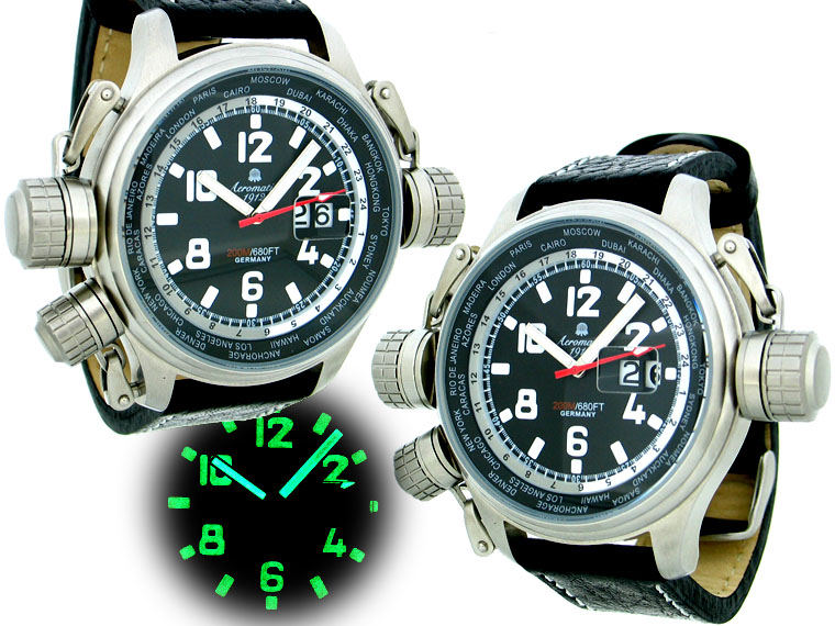 XXL-Pilot DEFENDER "World-Tour" BIG-DATE noir avec A1299 de système de protection de la couronne