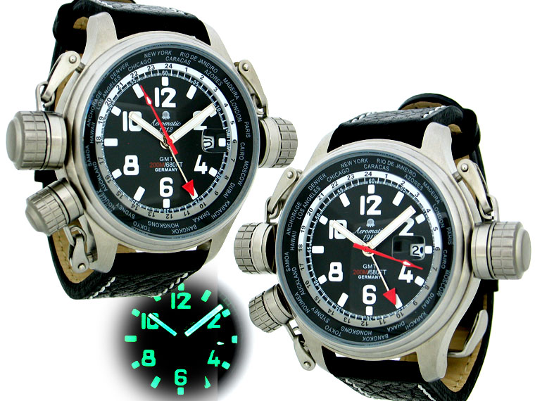 DEFENDER XXL-Pilot "World-Tour" GMT noir avec A1300 de système de protection de la couronne