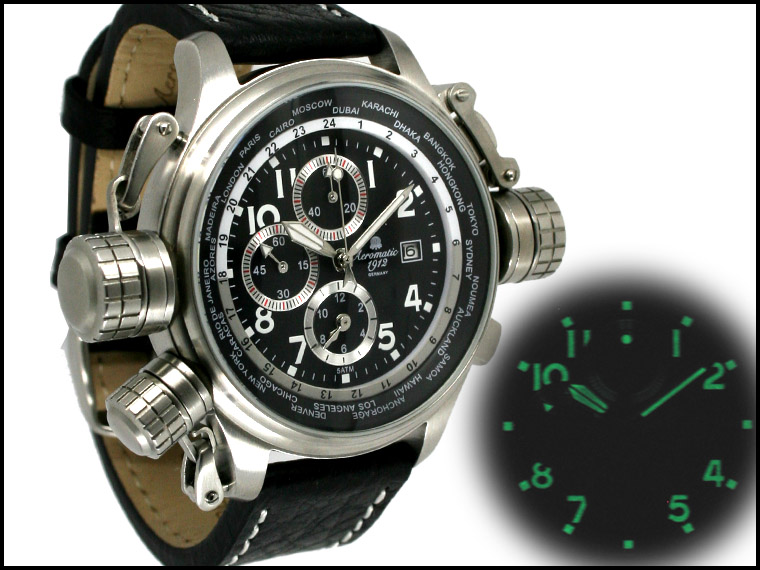 DEFENDER XXL-Pilot "World-Tour" ALARM Chronographe avec A1328 de système de protection de la couronne