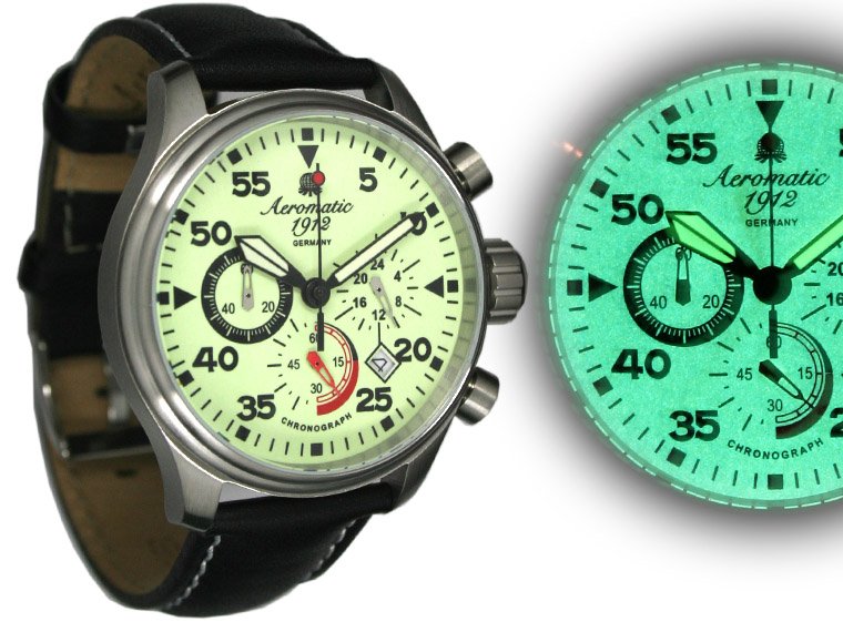 Militaire AVIATOR OBSERVATEUR Chronographe 3-A1342 yeux lumineux