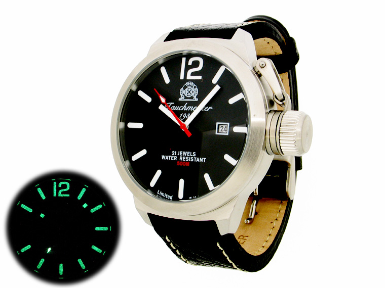 2.WW allemand U-Boot DATE système automatique lourd !!! couronne protéger T0011N noir