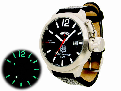 2.WW allemand U-Boot DATE GMT SWISS-lourd !!! couronne système de protection T0013N noir