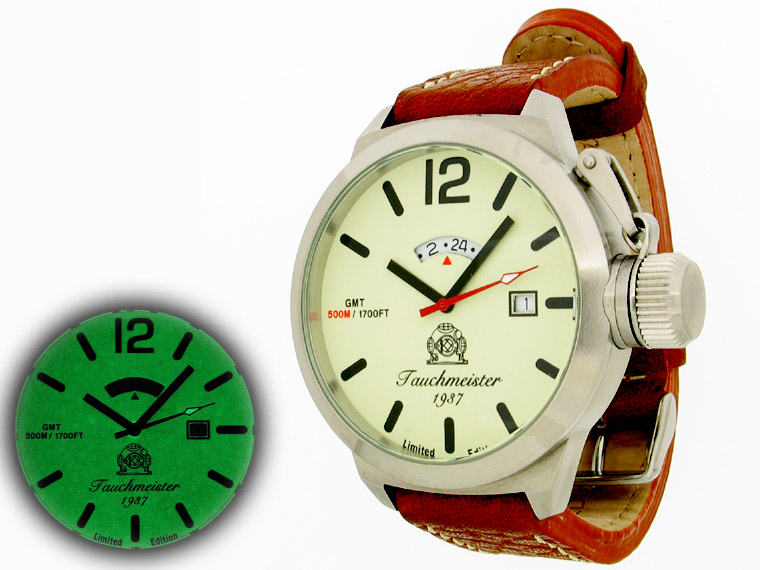 2.WW allemand U-Boot DATE GMT SWISS-lourd !!! couronne système de protection T0014N lumineuse
