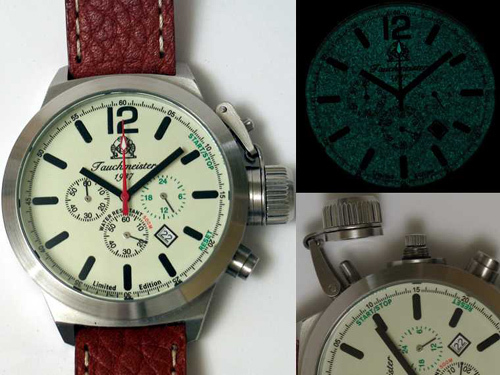 2.WW allemand U-Boot Chronographe lourd !!! couronne système de protection T0016 lumineuse