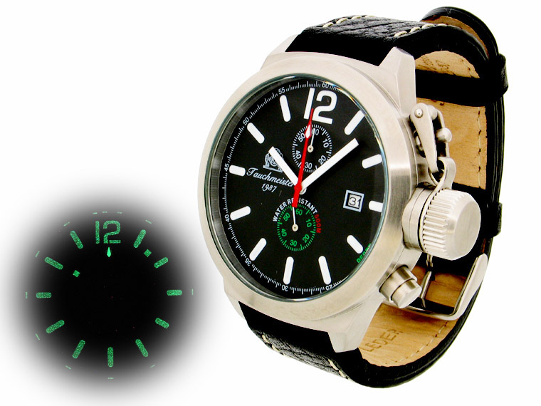2.WW allemand U-Boot Chronographe 2 lourd !!! couronne système de protection T0017N noir