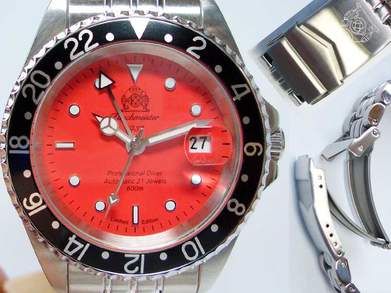 SUB automatique Professional Diver GMT-U-Boot. 600m 24h cadran T0029 rouge