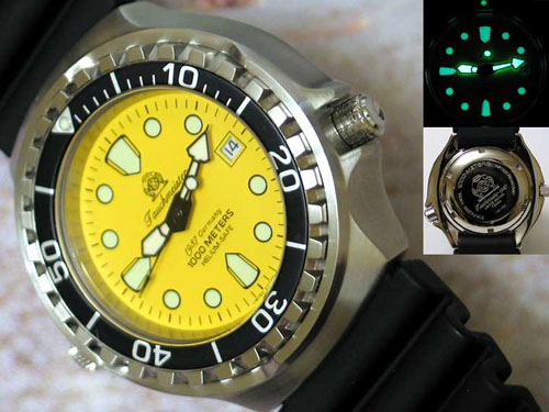L'eau de 1000m Profi combat montre de plongée résistant à l'hélium SÛR SAPHIRE glas T0039