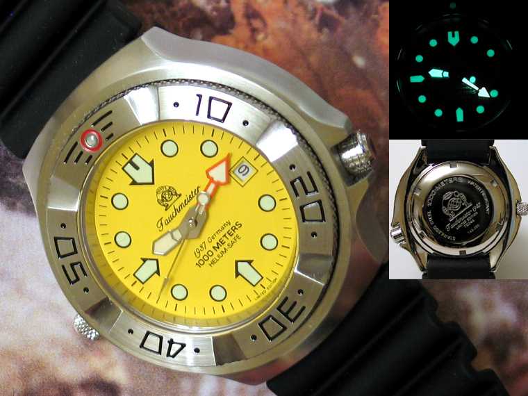 Profi combat montre de plongée automatique eau de 1000m résistant hélium SÛR SAPHIRE glas T0045