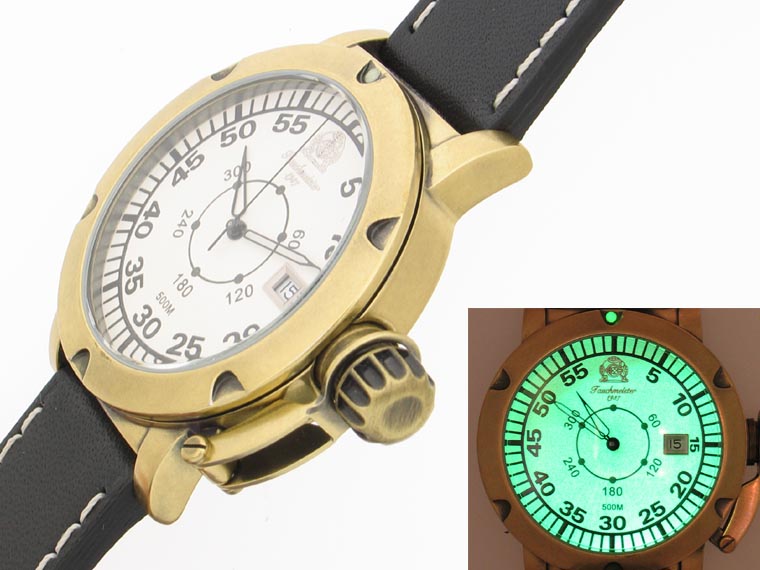 500m 2.WW allemand U-Boot SWISS-DATE OBSERVATEUR lourd !!! couronne système de protection T0058 lumineuse