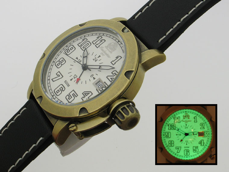 500m 2.WW allemand U-Boot DATE GMT SWISS-lourd !!! couronne système de protection T0060 lumineuse