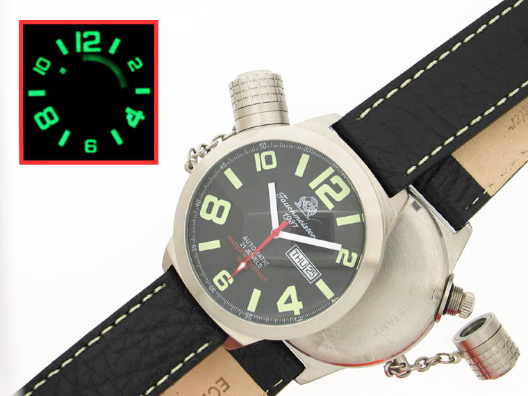 2.WW allemand U-Boot JOUR / DATE lourde automatique !!! couronne système de protection du T0063 noir