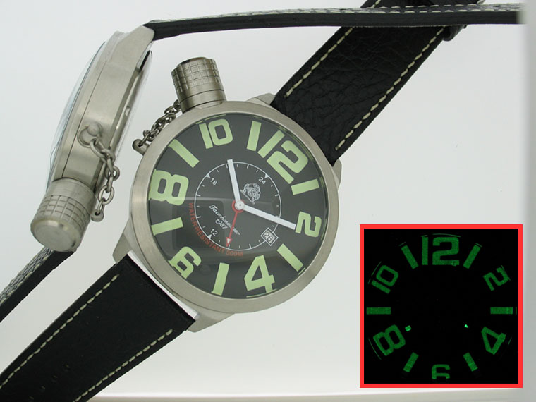 XXL 2.WW allemand U-Boot DATE GMT SWISS-lourd !!! couronne système de protection T0065 noir