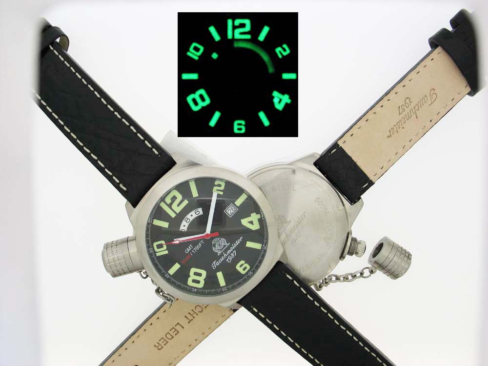 2.WW allemand U-Boot DATE GMT SWISS-lourd !!! couronne système de protection T0067 noir