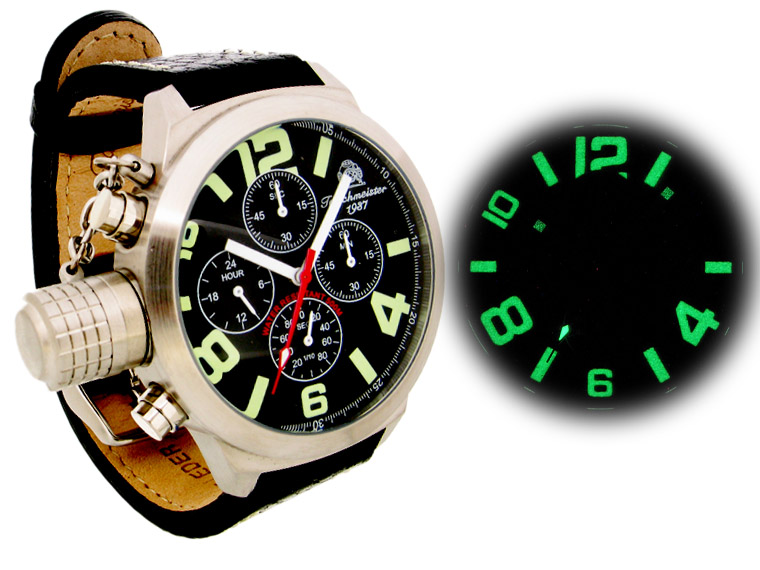 2.WW allemand U-Boot Chronographe 4 yeux lourd !!! couronne système de protection T0069 noir