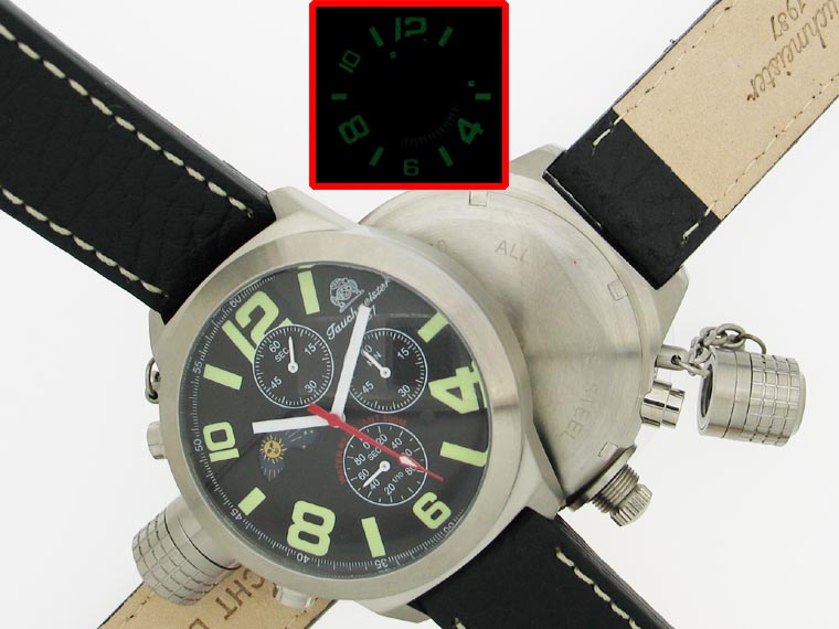 2.WW allemand U-Boot Chronographe 3-yeux lourd !!! couronne système de protection T0070 noir