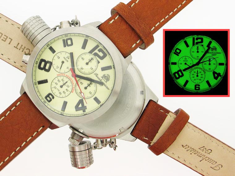 2.WW allemand U-Boot Chronographe 4-yeux lourd !!! couronne système de protection T0071 lumineuse
