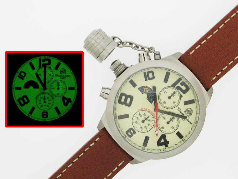 2.WW allemand U-Boot Chronographe 3-yeux lourd !!! couronne système de protection T0072 lumineuse