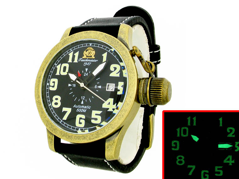 500m 2.WW allemand DATE Autom U-Boot. GMT lourd !!! couronner protéger T0085 système