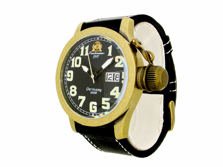 500m 2.WW allemand U-Boot SWISS-BIG-DATE lourd !!! couronner protéger T0086 système