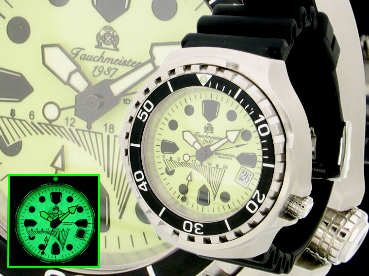 Profi plongeur de combat GMT Fly-back de l'eau de 1000m hélium résistant SÛR SAPHIRE glas T0104 Luminous