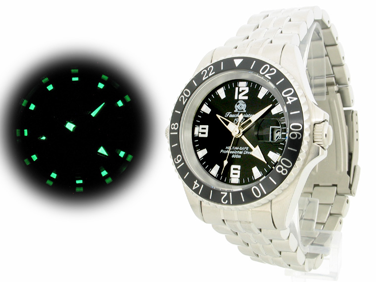 Professional Diver SWISS-GMT-movt. SUB U-Boot. 600m HÉLIUM-SAFE T0107 noir