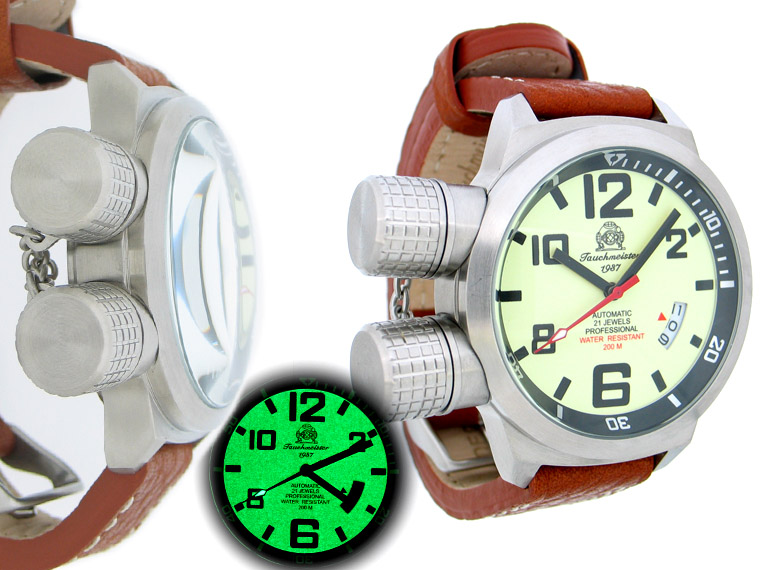 2.WW allemand U-Boot DATE lourde automatique !!! Couronne HORIZONTAL protéger T0109 système