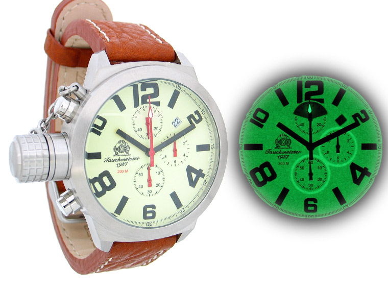 2.WW allemand U-Boot Chronographe 3-yeux 1 / 20SEC lourd !!! couronne système de protection T0123 lumineuse