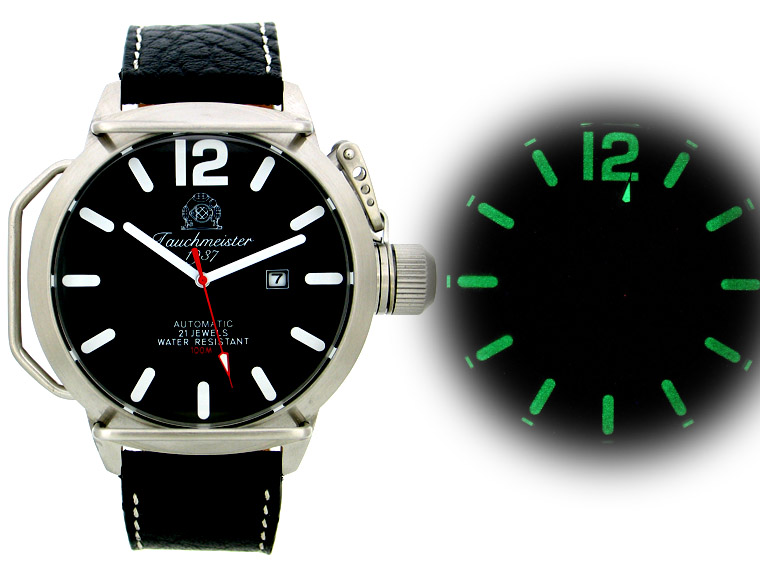 2.WW allemand U-Boot DATE système automatique lourd !!! couronne protéger T0132 noir