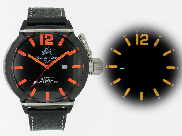 2.WW allemand U-Boot DATE système automatique lourd !!! couronne protéger T0134 noir