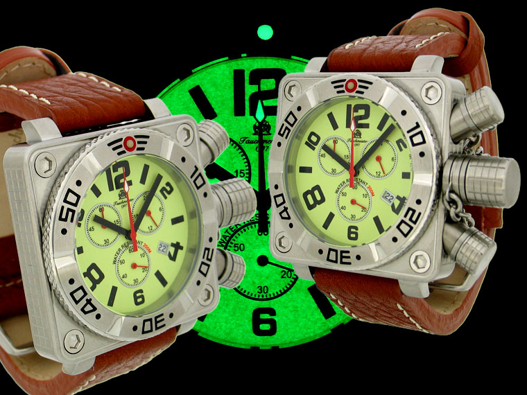 2.WW allemand U-Boot Chronographe lourd !!! couronne système de protection T0148 lumineuse