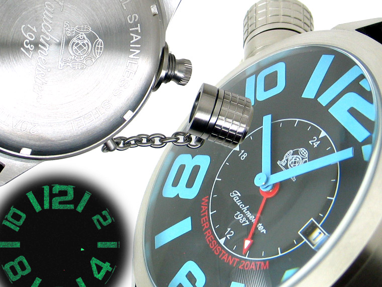 XXL 2.WW allemand U-Boot DATE GMT SWISS-lourd !!! couronne système de protection T0154 noir