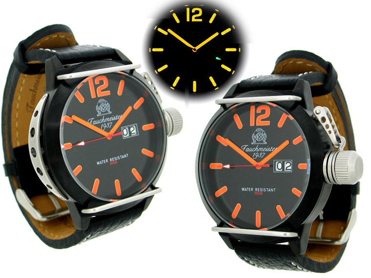 2.WW design allemand U-Boot SWISS-BIG-DATE lourd !!! couronner protéger T0167 système