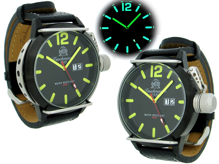 2.WW design allemand U-Boot SWISS-BIG-DATE lourd !!! couronner protéger T0169 système
