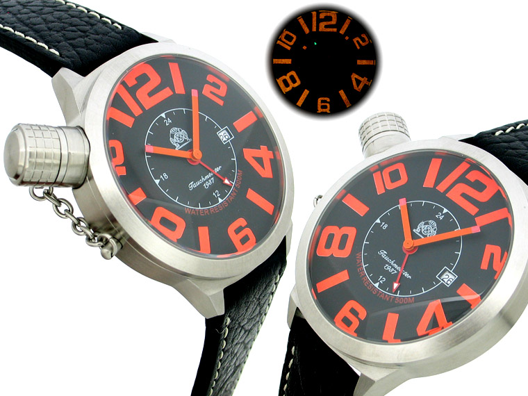 XXL 2.WW allemand U-Boot DATE GMT SWISS-lourd !!! couronne système de protection T0175 noir