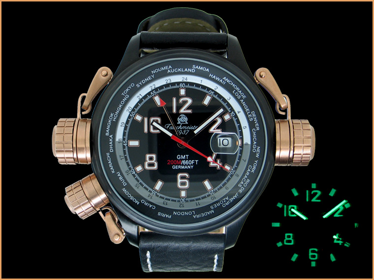 XXL-Pilot "World-Tour" GMT noir avec T0184 du système de protection de la couronne