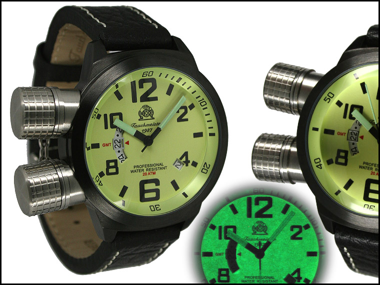 2.WW allemand U-Boot DATE GMT SWISS-lourd !!! Couronne HORIZONTAL protéger T0201 système