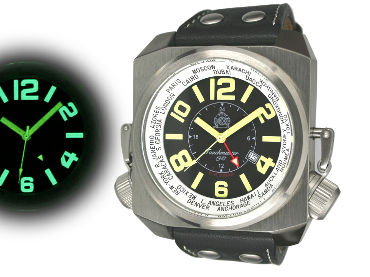 2.WW allemand U-Boot DATE GMT SWISS-lourd !!! Couronne HORIZONTAL protéger T0210 système