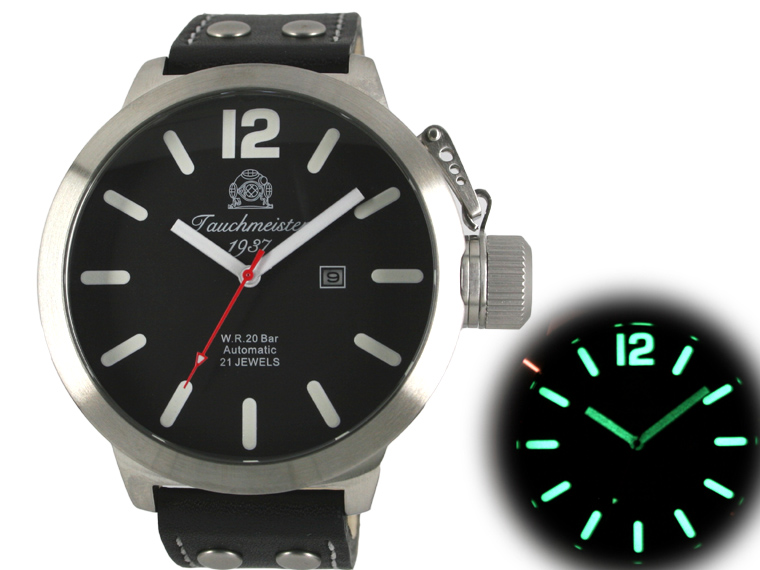 2.WW allemand U-Boot DATE système automatique lourd !!! couronne protéger T0216A noir