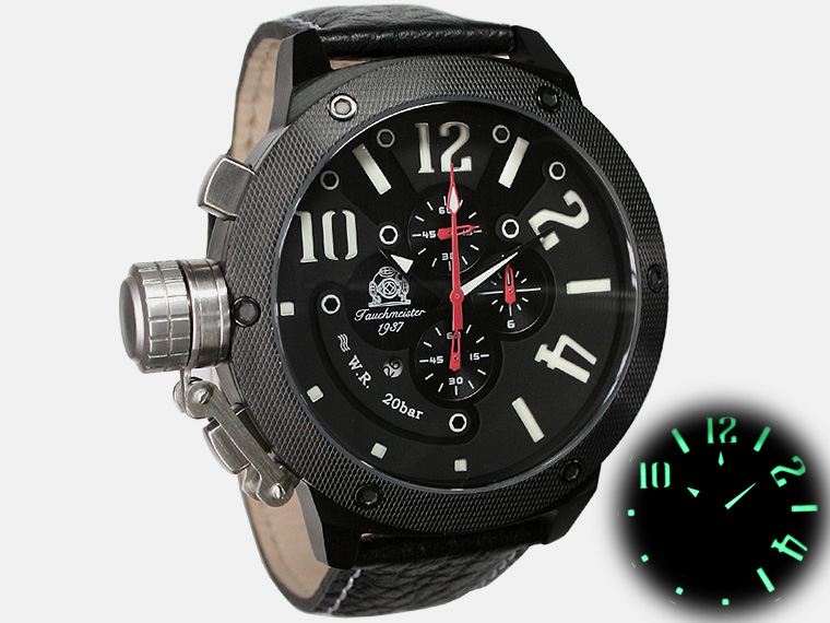 2.WW allemand U-Boot Chronographe XXL lourd !!! couronner protéger T0223 système