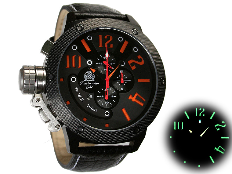 2.WW allemand U-Boot Chronographe XXL lourd !!! couronner protéger T0224 système