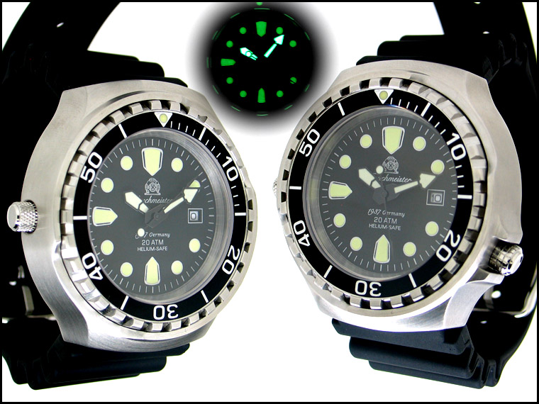 Profi plongeur de combat montre 200m résistant à l'eau hélium SÛR SAPHIRE glas T0238
